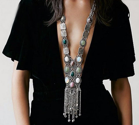 Bohemian Rhinestone Tassel Pendant Drop Dangle Choker Long Necklace CODE: KAR1897