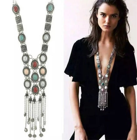 Bohemian Rhinestone Tassel Pendant Drop Dangle Choker Long Necklace CODE: KAR1897