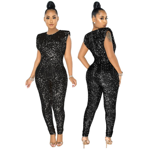 New Elegant Rompers Sleeveless Skinny Sparkly Sequin Jumpsuit CODE: KAR1902