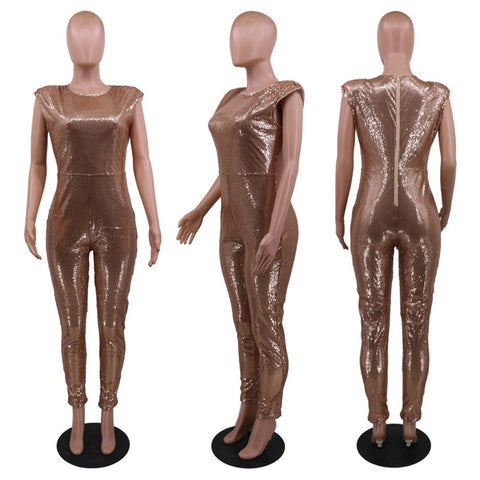 New Elegant Rompers Sleeveless Skinny Sparkly Sequin Jumpsuit CODE: KAR1902