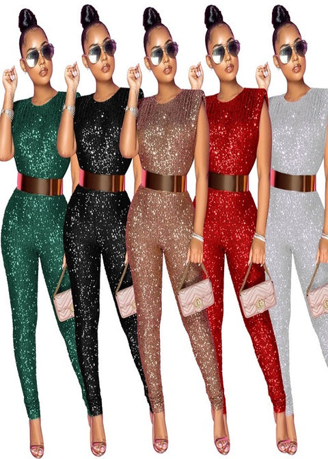 New Elegant Rompers Sleeveless Skinny Sparkly Sequin Jumpsuit CODE: KAR1902