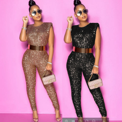 New Elegant Rompers Sleeveless Skinny Sparkly Sequin Jumpsuit CODE: KAR1902