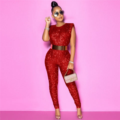 New Elegant Rompers Sleeveless Skinny Sparkly Sequin Jumpsuit CODE: KAR1902