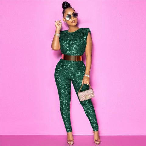 New Elegant Rompers Sleeveless Skinny Sparkly Sequin Jumpsuit CODE: KAR1902