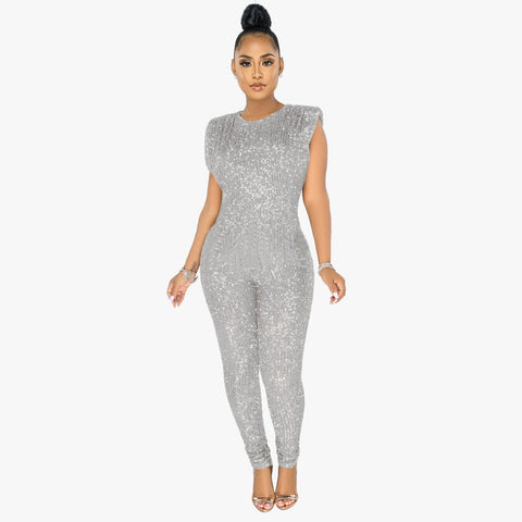 New Elegant Rompers Sleeveless Skinny Sparkly Sequin Jumpsuit CODE: KAR1902