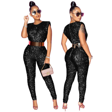 New Elegant Rompers Sleeveless Skinny Sparkly Sequin Jumpsuit CODE: KAR1902