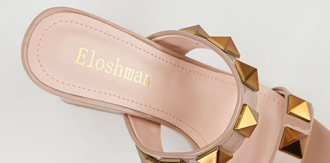 sexy banquet high, square toe, open-toe studs, flat band block heel CODE: KAR1909