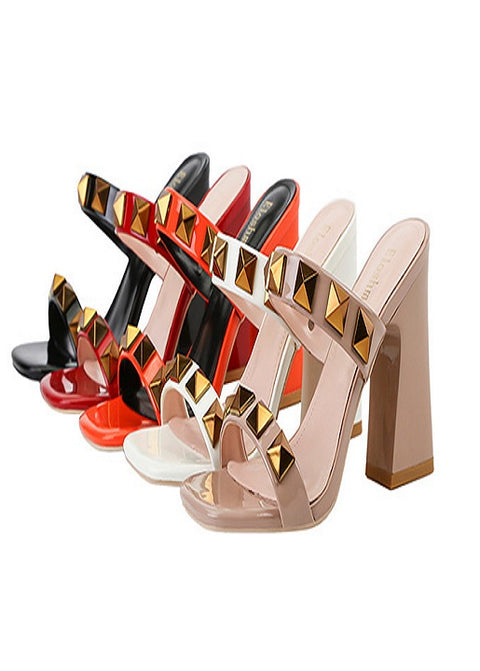 sexy banquet high, square toe, open-toe studs, flat band block heel CODE: KAR1909