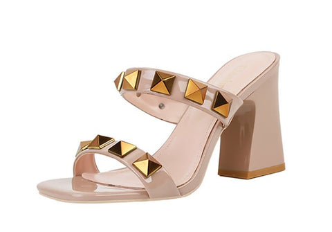 sexy banquet high, square toe, open-toe studs, flat band block heel CODE: KAR1909