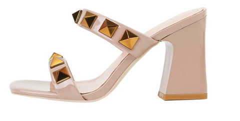 sexy banquet high, square toe, open-toe studs, flat band block heel CODE: KAR1909