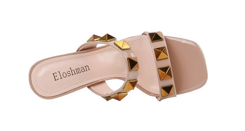 sexy banquet high, square toe, open-toe studs, flat band block heel CODE: KAR1909