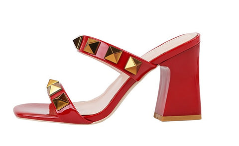 sexy banquet high, square toe, open-toe studs, flat band block heel CODE: KAR1909
