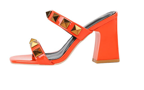 sexy banquet high, square toe, open-toe studs, flat band block heel CODE: KAR1909