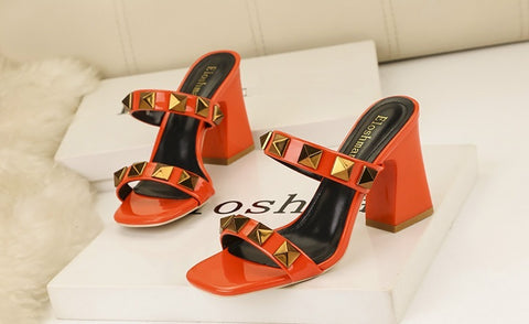 sexy banquet high, square toe, open-toe studs, flat band block heel CODE: KAR1909