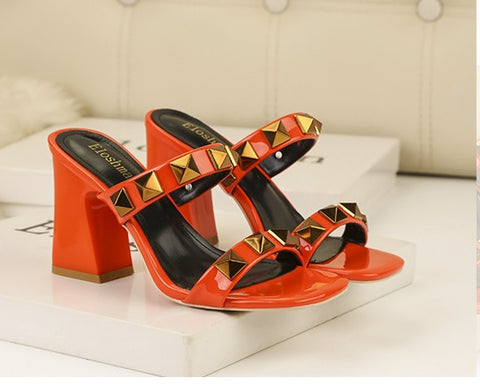 sexy banquet high, square toe, open-toe studs, flat band block heel CODE: KAR1909