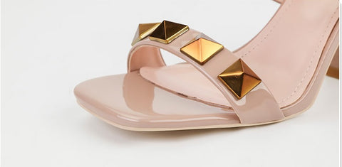 sexy banquet high, square toe, open-toe studs, flat band block heel CODE: KAR1909