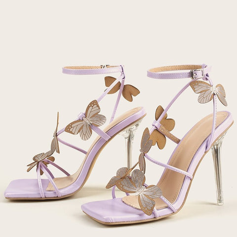 Stripper Clear High Heels Sandals Butterfly Purple Heels CODE: KAR850
