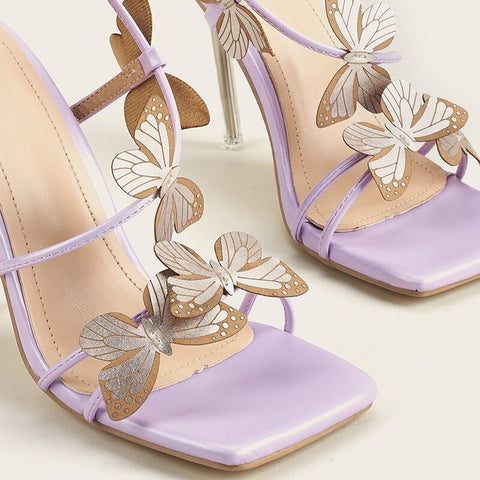 Stripper Clear High Heels Sandals Butterfly Purple Heels CODE: KAR850