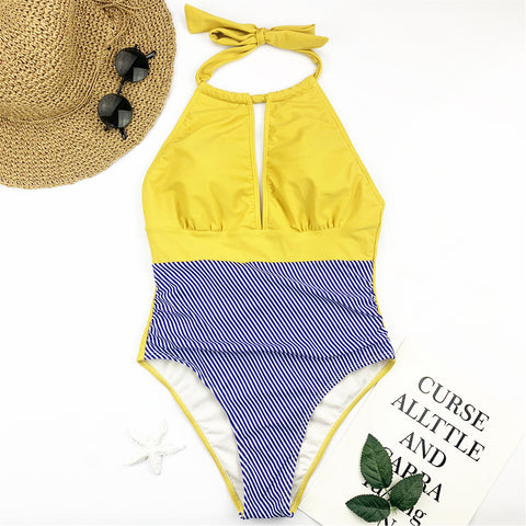 Cut Out One Piece Striped Print Swimsuit CODE: KAR939