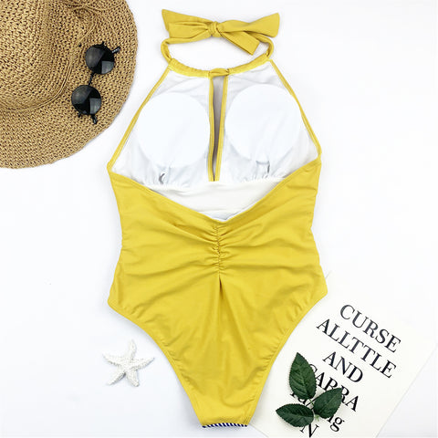 Cut Out One Piece Striped Print Swimsuit CODE: KAR939