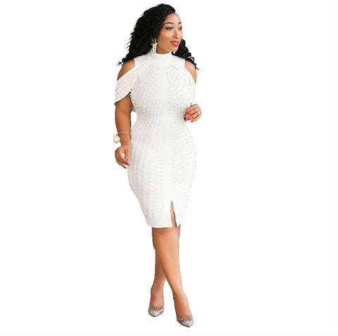 Turtleneck Bodycon Mini Dress with Pearl CODE: KAR941