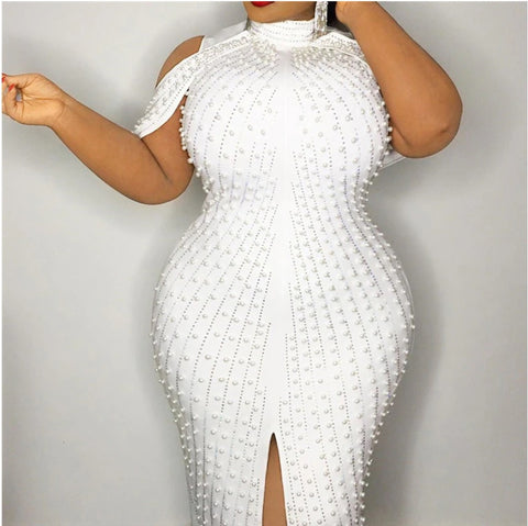 Turtleneck Bodycon Mini Dress with Pearl CODE: KAR941