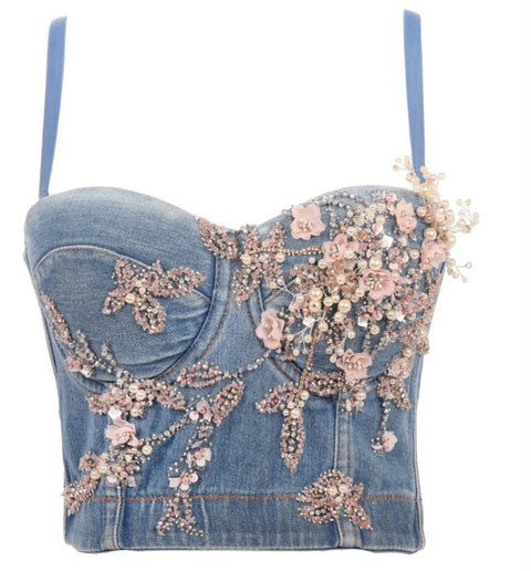 Jeans Beading Bustier Corset Top CODE: KAR947