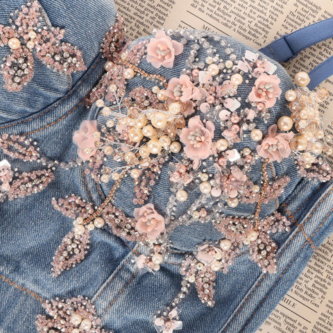 Jeans Beading Bustier Corset Top CODE: KAR947
