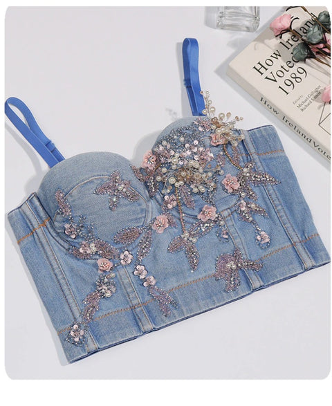 Jeans Beading Bustier Corset Top CODE: KAR947