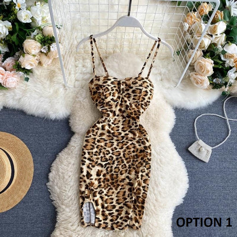 Leopard Adjustable Spaghetti Strap Backless Bodycon Party Dress CODE: KAR959