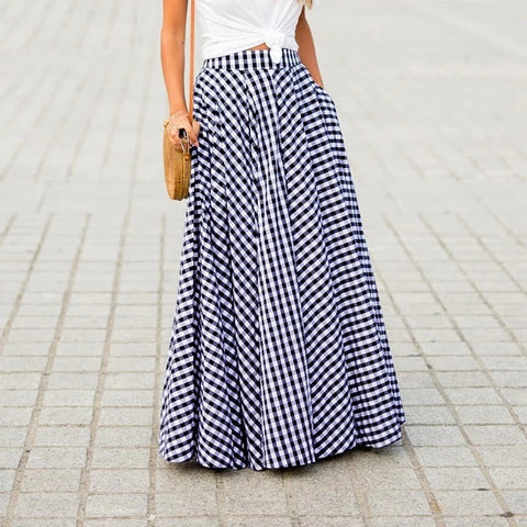 Long Check Zipper Pleated Maxi Skirts CODE: KAR966