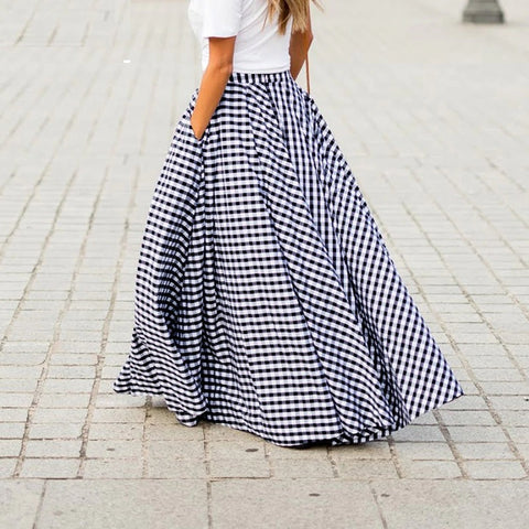 Long Check Zipper Pleated Maxi Skirts CODE: KAR966