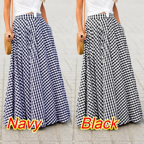 Long Check Zipper Pleated Maxi Skirts CODE: KAR966