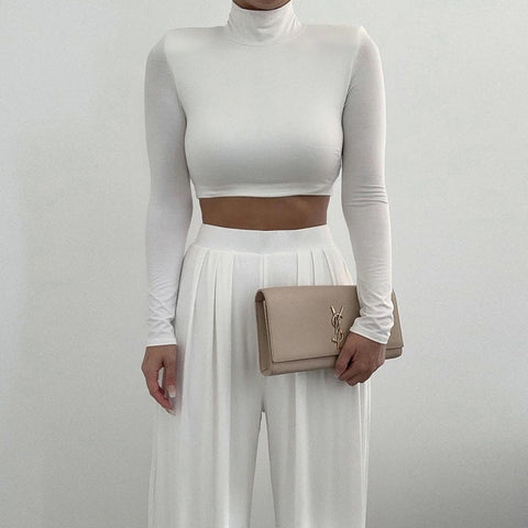Long-Sleeved Crop Top Straight Wide-Leg Trousers Two-Piece Suit CODE: KAR970