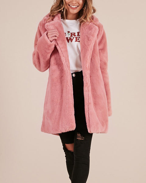 Jacket Bomber Turn Down Collar Flocking Cardigan Rabbit Fur Loose Outwear CODE: KAR358