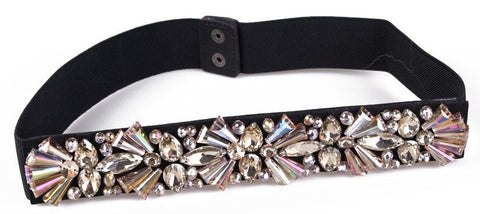 Rhinestone Waist Belt Women Elastic Geometry Crystal Gem Dress Belts CODE: KAR455