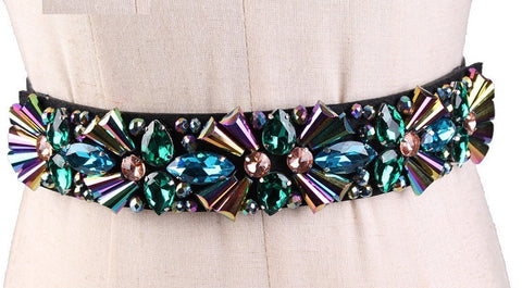 Rhinestone Waist Belt Women Elastic Geometry Crystal Gem Dress Belts CODE: KAR455