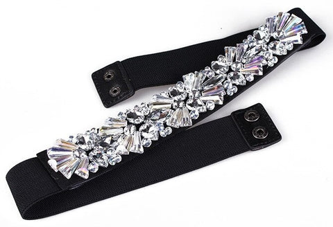 Rhinestone Waist Belt Women Elastic Geometry Crystal Gem Dress Belts CODE: KAR455