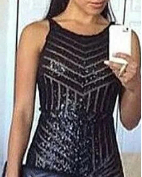 Neck Sleeveless Sequins Jumpsuit One Pieve Overalls Rompers Womens Jumpsuit CODE: KAR546