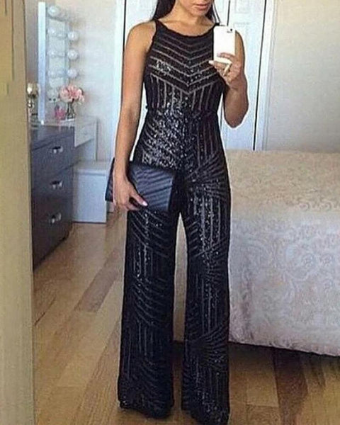 Neck Sleeveless Sequins Jumpsuit One Pieve Overalls Rompers Womens Jumpsuit CODE: KAR546