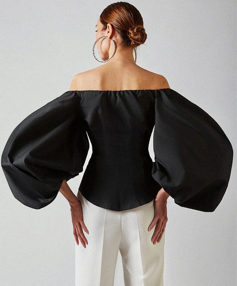 off shoulder puff sleeve blouses shirts CODE: KAR763