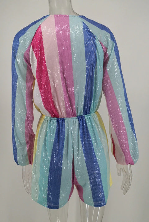 Playsuit Sexy Sequin V Neck Long Sleeve Jumpsuit CODE: KAR792