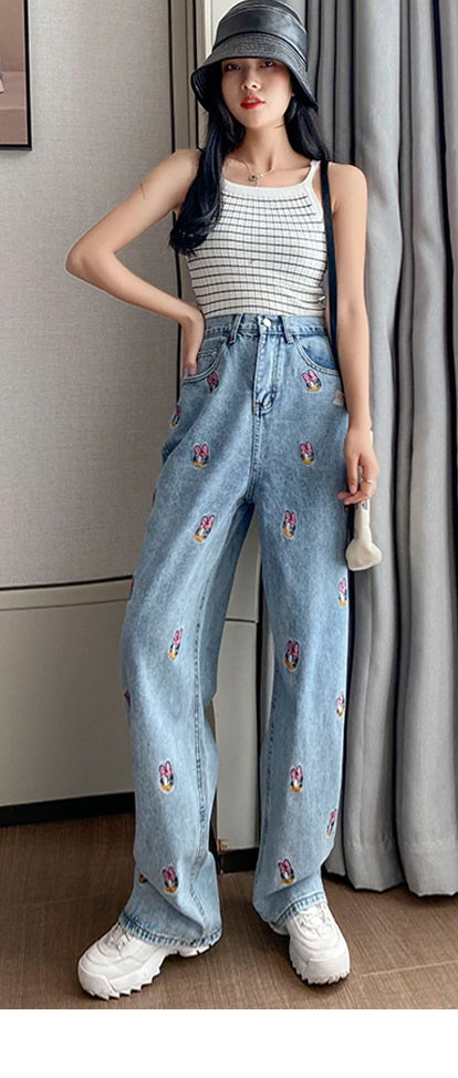 Jeans For Women High Embroidery Cartoon Straight CODE: KAR793
