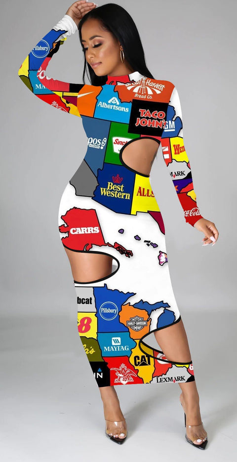 Bodycon Print Map Dresses CODE: KAR795
