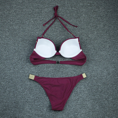 Bronzing Split Fabric Bikini Beach Swimsuit  CODE: KAR796