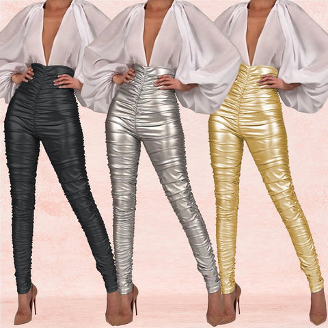 High Waist Pants Bodycon Silver Causal Pencil Pants CODE: KAR810