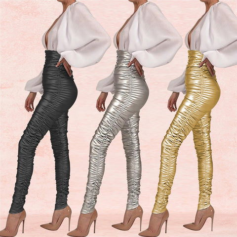 High Waist Pants Bodycon Silver Causal Pencil Pants CODE: KAR810