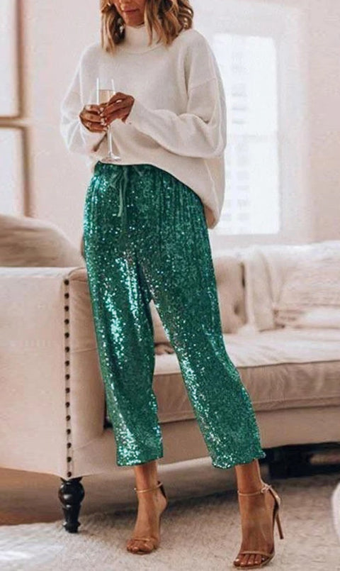 Gold Sequin Shiny Wide Beam Leg Pants  CODE: KAR846