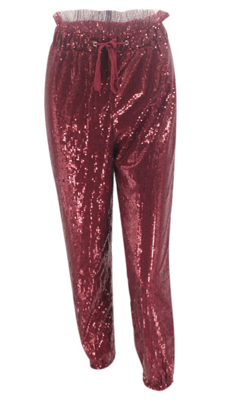 Gold Sequin Shiny Wide Beam Leg Pants  CODE: KAR846