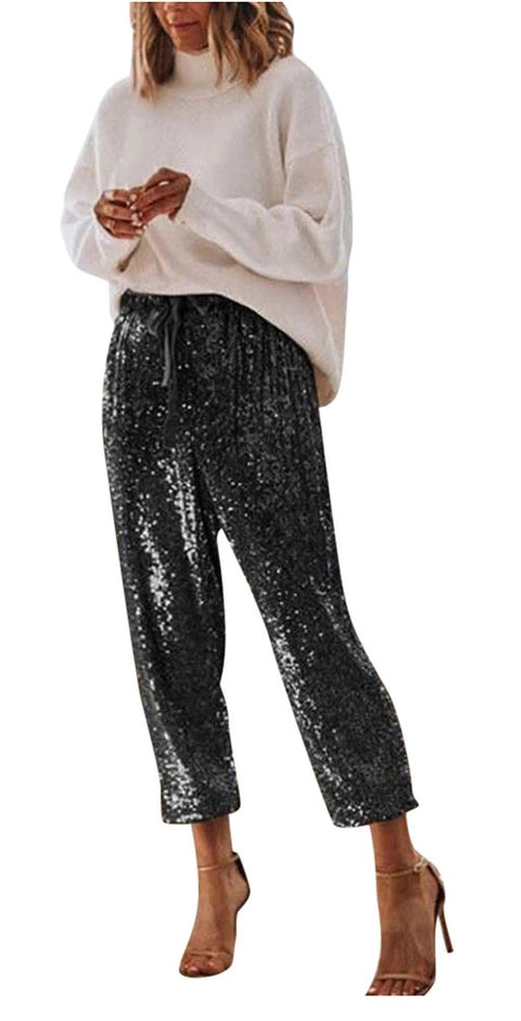 Gold Sequin Shiny Wide Beam Leg Pants  CODE: KAR846